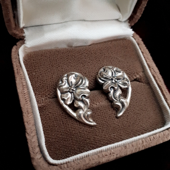 Vintage sterling silver art nouveau earrings - Picture 10 of 10